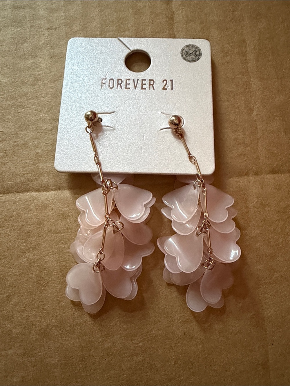 Forever 21 Blush Pink Heart Cluster Dangle Earrings